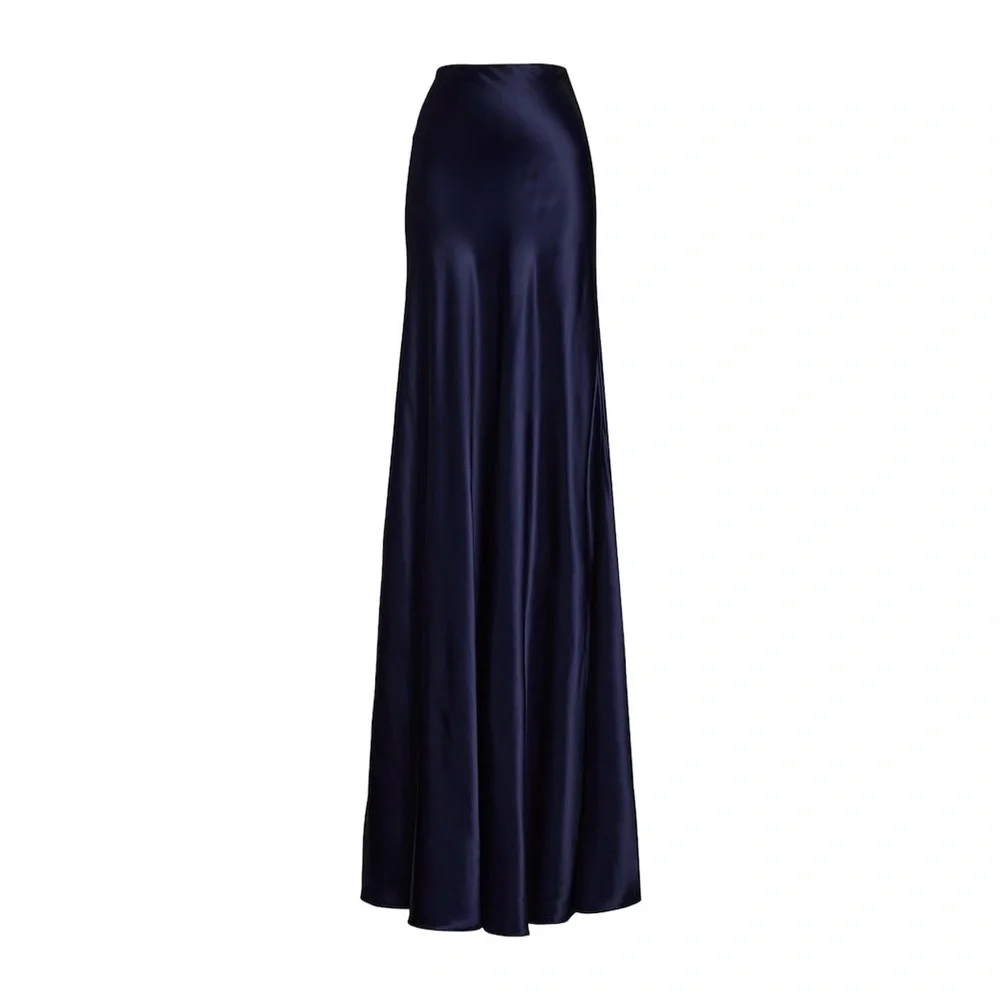 RALPH LAUREN COLLECTION MASSINA STRETCH SATIN SKIRT IN NAVY BLUE